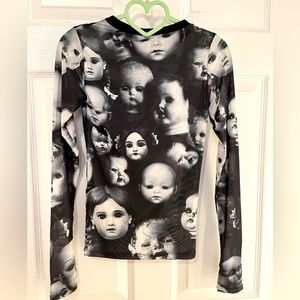 WIDOW Mesh LS Doll Print Top (XXS) Goth Punk  DOLLS KILL Streetwear Stretchy B&W